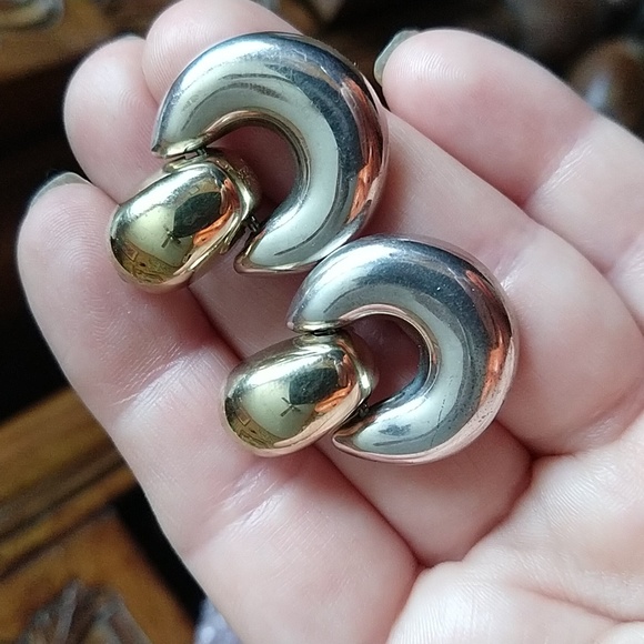 Vintage zina 14k gold and 925 sterling silver doorknocker earrings two tone